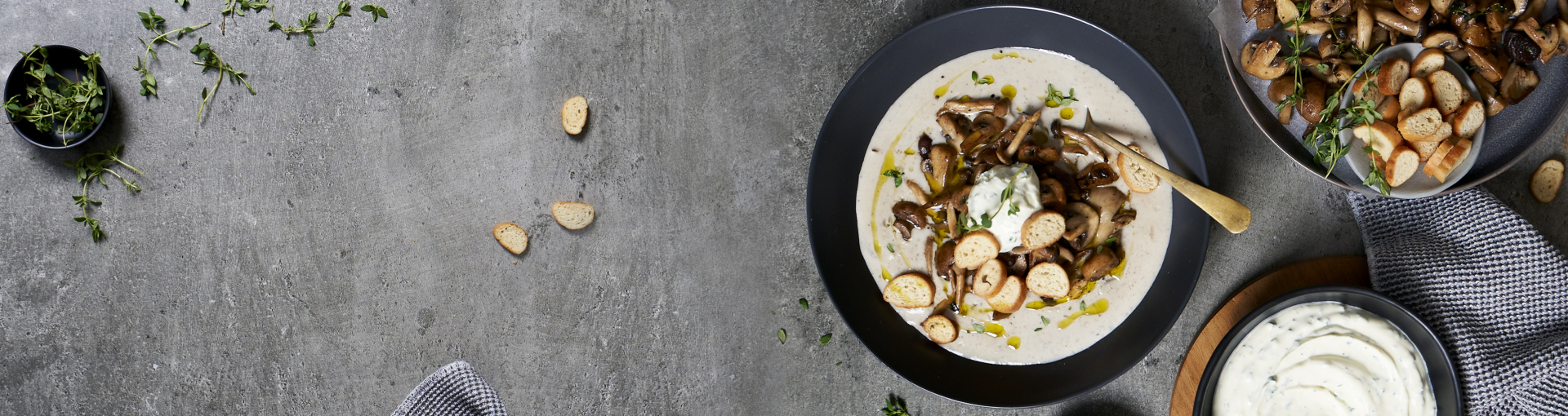 Rich & Creamy Mushroom Soup with Croutons and Fresh Herbs