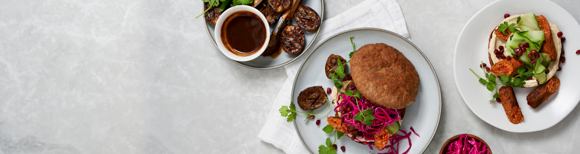 Flame-Grilled Aubergine Pita with Hummus & Pickled Red Cabbage